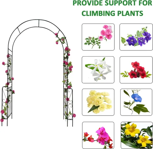 Vista 6 de Arco de jardín de metal, 55 pulgadas de ancho x 94.5 pulgadas de alto, enrejado para plantas trepadoras, soporte para arco de rosas, arco al aire