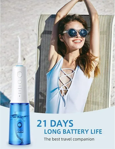 Vista 3 de Irrigador dental portátil recargable por USB, IPX7 impermeable, 4 boquillas con caja de almacenamiento, bolsa de viaje, batería de larga duración