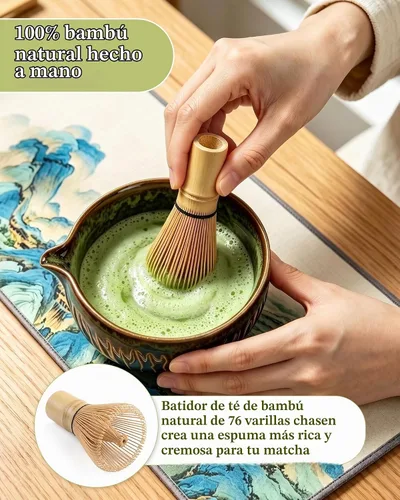 Vista 5 de Matcha Whisk Set, Ceramic Tea Kit Includes Bowl Green