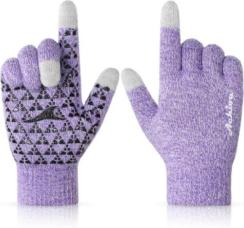 Vista 22 de Achiou Winter Gloves for Men and Women, Touchscreen Soft Knit Gloves Camello almendra