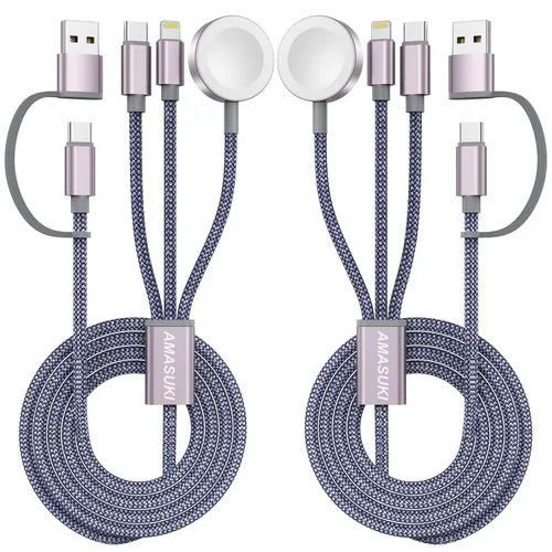 Vista 25 de Esenciales de viaje para Apple Watch, esenciales para acampar en cruceros, cable de carga múltiple, puertos de carga 3 en 2 para iWatch Series Negro