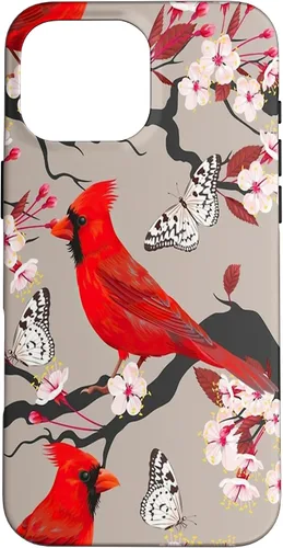 Vista 19 de Funda para iPhone 16 Women Girls Cardinals Red With Floral Butterfly