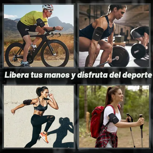 Vista 5 de Brazalete porta teléfono de 3 bolsillos para correr para iPhone 16 15 14 Pro Max 13 Plus 12 11 XS XR X 8 7 Galaxy S23, bolsa para llaves y tarjetas