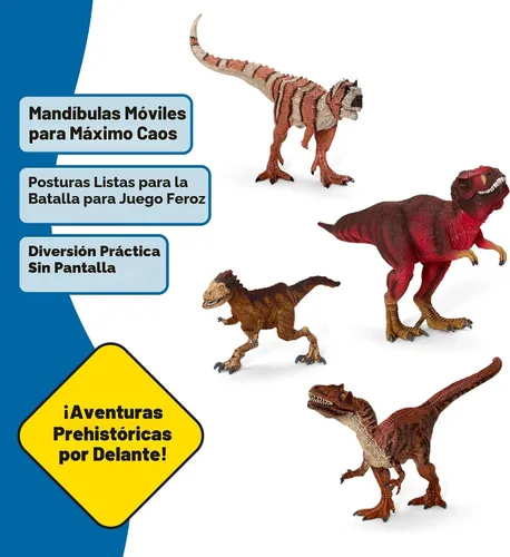 Vista 4 de Schleich Dinosaurios – Juego de 4 piezas de dinosaurios rojos para niños y niñas – con figura de T Rex, Allosaurus, Intrepidus y Majungasaurus