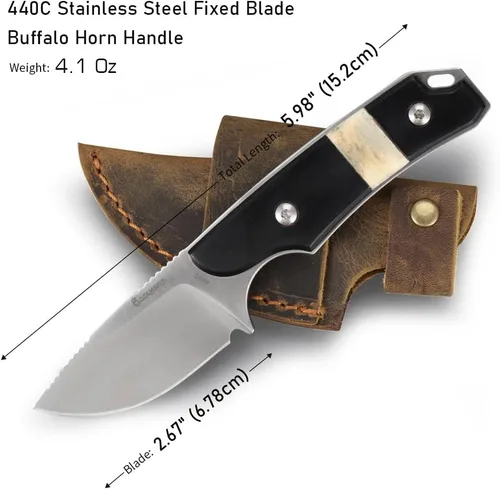 Vista 3 de Cool Hand Cuchillo de transporte horizontal de 5.98 pulgadas, cuchillos de caza de supervivencia compactos de espiga completa, funda de cuero