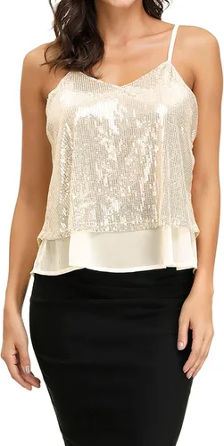 Vista 2 de Camiseta sin mangas de lentejuelas brillantes para mujer, chaleco de lentejuelas brillantes, chaleco de lentejuelas para fiesta de Navidad