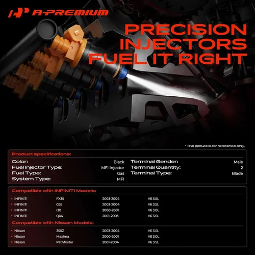 Vista 2 de A-Premium Inyectores de combustible compatibles con Nissan Pathfinder 2001-2004, Maxima 2000-2001, 350Z 2003-2004, FX35/G35 2003-2004, I30