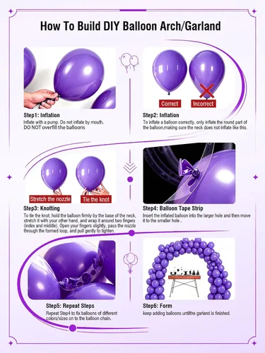 Vista 4 de Globos morados, 60 globos de látex de color morado claro y perla metálica, globos de confeti para cumpleaños, baby shower, despedida de soltera
