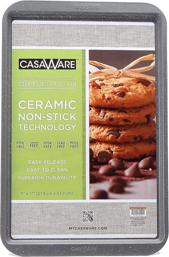 Vista 8 de CasaWare Sartén antiadherente con revestimiento de cerámica para galletas/gelatina de 11 x 17 pulgadas (granito azul)