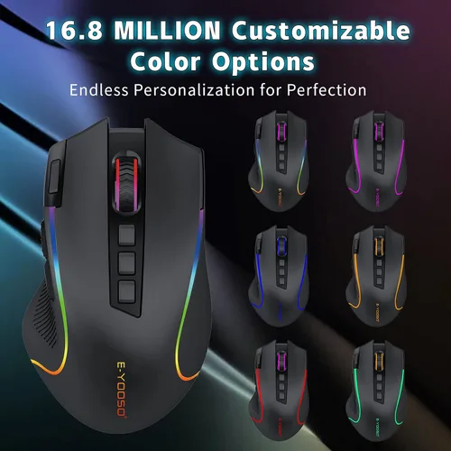 Vista 5 de Mouse inalámbrico para juegos, sensor óptico de 8000 DPI, retroiluminación RGB, botones programables MMO 9, con botones laterales de grabación