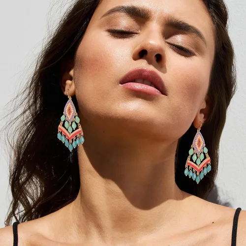 Vista 3 de Boho Drop Earrings Seed Bead Dangle Earrings Vacation Earrings Colorful Statement Earrings Jewelry Present