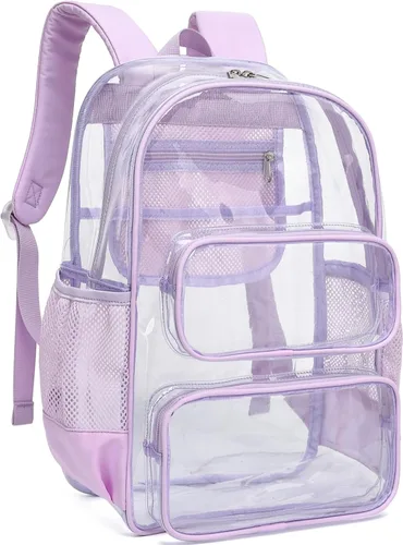 Vista 180 de CAMTOP Mochila transparente resistente y transparente para estudiantes, escuela, trabajo, festival, viajes, deportes, Beige, Mediana, Camtop Mochila
