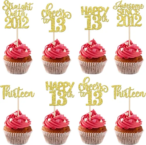 Vista 8 de Paquete de 30 adornos para cupcakes de 10º cumpleaños con purpurina recta hacia fuera de 2016, Happy 10th Ten Awesome Since 2016, 10 fabulosas Negro