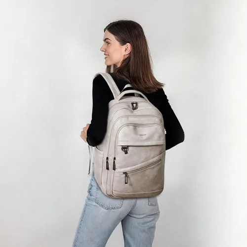 Vista 2 de LATMAP Mochila de 43L para mujeres y hombres - Mochila de cuero vegano, bolsa de viaje, maleta de mano, mochila universitaria, para trabajo