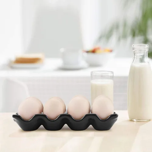 Vista 4 de Flexzion Bandeja de Cerámica para 12 Huevos - Portahuevos de Porcelana para Docena Completa Contenedor Organizador de Almacenamiento Soporte