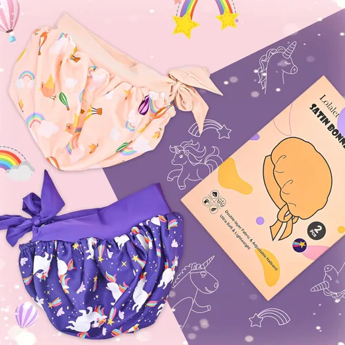 Vista 6 de Lolalet 2 piezas de cofias para niñas, cofia reversible de seda para dormir, cofia de satén con banda elástica ancha - Morado y Rosa A -Púrpura+Rosa