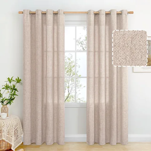 Vista 120 de BGment Cortinas de Lino Beige de 63 Pulgadas de Largo 2 Paneles - Tratamientos para Ventanas con Textura de Arpillera Filtrantes de Luz Cortinas