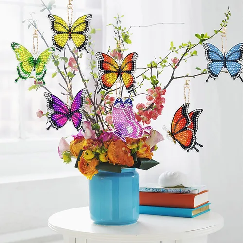 Vista 5 de Juego de 10 llaveros de pintura de diamante de mariposa de doble cara, llaveros artísticos de diamantes 5D para colgar adornos de diamantes
