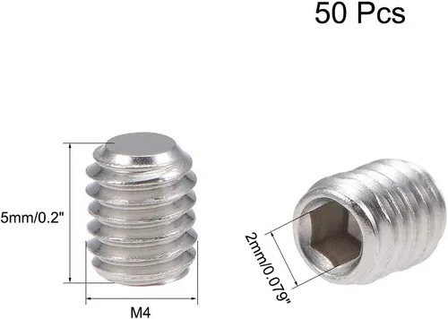 Vista 2 de uxcell 50 Uds M4x5mm interno Hex Socket Set Tornillos Grub Punta plana 304 Tornillo de acero inoxidable