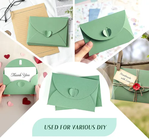 Vista 4 de ABSOFINE 25 piezas de sobres mini con cierre de corazón de 4.1x2.8 pulgadas, sobres bonitos de papel kraft para tarjetas de regalo, sobres pequeños