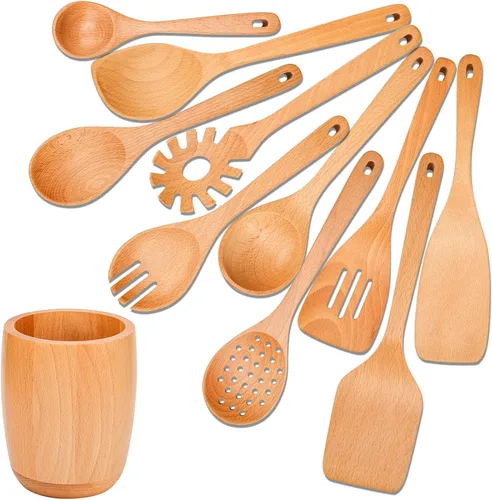 Vista 9 de Juego de cucharas de madera, 3 tamaños de cuchara de sopa grande de teca, cucharas de madera para cocinar, cuchara de servir, cucharas de madera