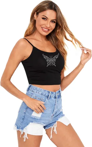Vista 4 de Verdusa Camiseta sin mangas Y2K con cuello redondo y diamantes de imitación para mujer