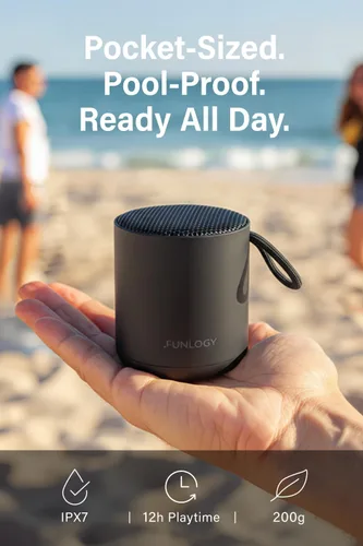 Vista 2 de FUNLOGY Portable Mini2 Bluetooth Speaker, Wireless Portable Speaker with Deep Bass, IPX7 Waterproof, TWS Stereo Pairing, Built-in Mic, Small Speaker