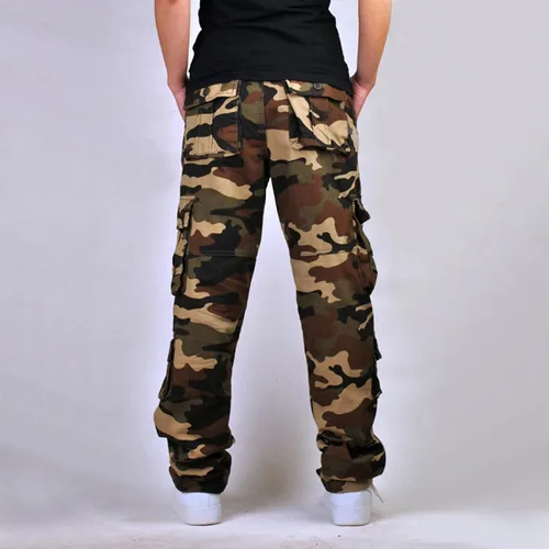 Vista 4 de Muscularfit Pantalones cargo de camuflaje para hombre 2023 grandes y altos, múltiples bolsillos, pantalones deportivos sueltos y rectos, pantalones