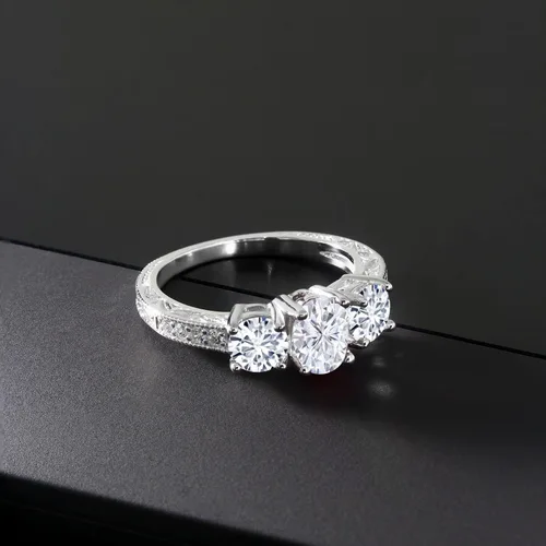 Vista 63 de Gem Stone King Anillo de compromiso de 3 piedras preciosas de oro blanco de 10 quilates con piedra natal y diamantes cultivados en laboratorio
