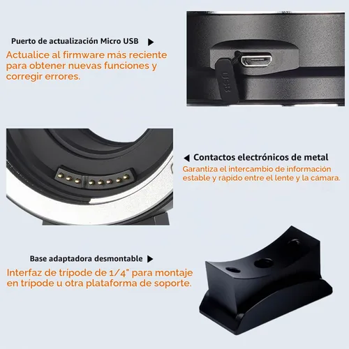 Vista 6 de Adaptador de lentes de enfoque automático EF-M1 de metal compatible con lentes Canon EF para cámaras Iumix/oIympus/bmpcc Micro Cuatro Tercios (M4/3)