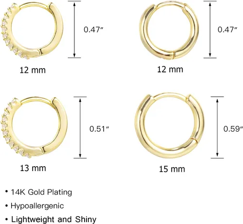 Vista 2 de ALEXCRAFT - Juego de arracadas pequeñas de oro para mujer, juego de aretes de oro estilo pavé con diamantes y poste de plata de ley