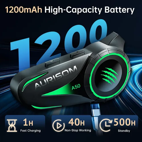 Vista 5 de Auriculares de Casco de Motocicleta Bluetooth con Cancelación de Ruido, Altavoces Inalámbricos para Casco con Luz LED de 4 Colores, Batería