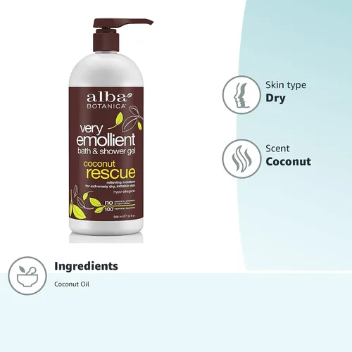 Vista 7 de Alba Botanica Jabón Corporal Muy Emoliente, Rescate de Coco, 32 Oz