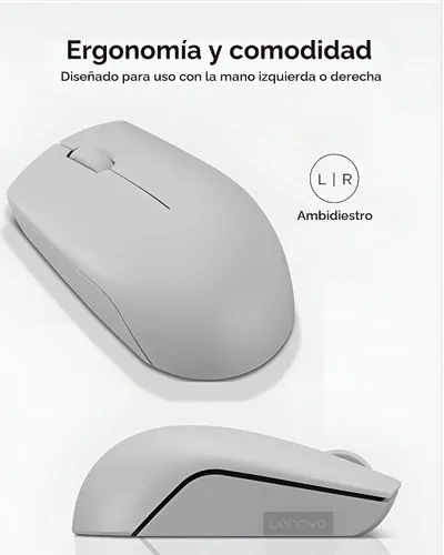 Vista 3 de Ratón inalámbrico Lenovo 300 – Ratón de computadora para PC, portátil con Windows – Diseño ambidiestro – Receptor Nano USB de 2.4 GHz – 12 meses