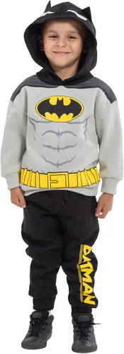 Vista 2 de DC Comics Justice League Superman Batman - Conjunto de sudadera con capucha y pantalones de forro polar para niños pequeños a grandes