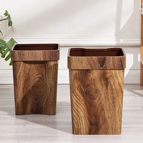 Vista 5 de Cabilock Contenedor de basura para adornos, papelera de madera con patrón de mármol, contenedor de basura de plástico, cubo de papel higiénico