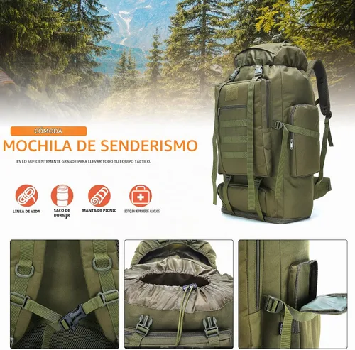 Vista 7 de Mochila de senderismo y camping, mochila MOLLE impermeable para viajes (verde militar)