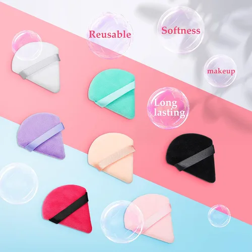 Vista 3 de Patelai 15 piezas de soplo de polvo triangular de algodón puro ultra suave, lavable, terciopelo facial para base cosmética, esponja herramienta