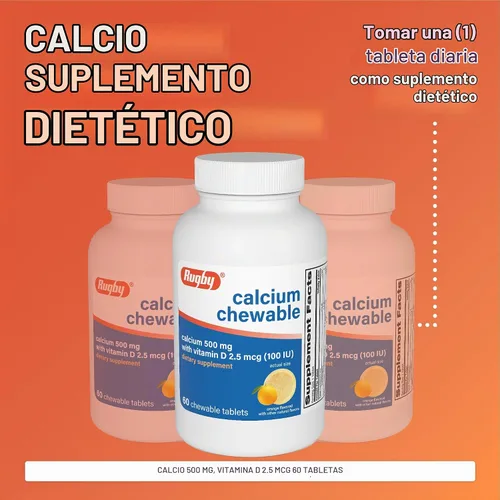 Vista 3 de Rugby - Tabletas masticables de calcio de 500 mg - Suplemento dietético