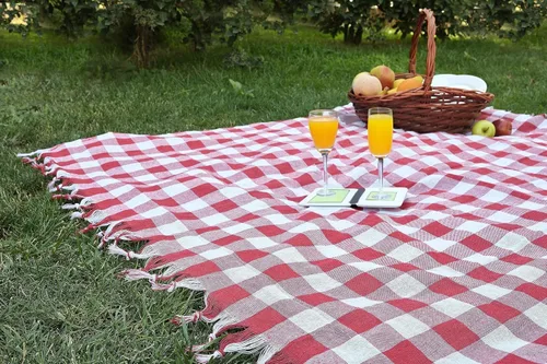 Vista 5 de DESTALYA Mantel a cuadros de 55 x 55 pulgadas, manta de picnic con flecos, 100% algodón, a cuadros, estilo rústico, para cocina