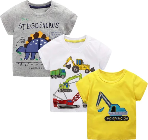 Vista 2 de Camisetas de manga corta para niños pequeños, camisetas de algodón con gráfico casual con cuello redondo para verano