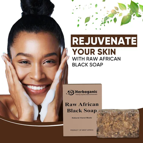 Vista 5 de HERBOGANIC Barra de jabón negro africano crudo Paquete de 1,16 oz 100% natural puro Producto de Ghana. El jabón negro es ideal para acné, eczema