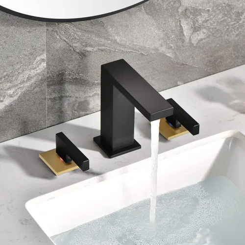 Vista 4 de sumerain Grifo de baño generalizado de 8 pulgadas, grifo de lavabo de baño negro, grifo de baño de 3 agujeros Negro y dorado