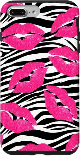 Vista 12 de Funda con estampado de labios de cebra rosa intenso y negro para iPhone 16 McBling