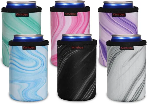 Vista 21 de Paquete de 4 Fundas Enfriadoras para Latas Delgadas de 12oz, Suaves Aisladas Reutilizables Antideslizantes de Neopreno Portavasos Cubiertas
