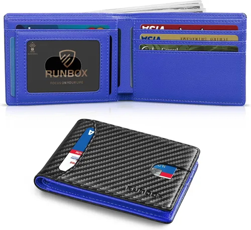 Vista 21 de RUNBOX Cartera delgada para hombre, 11 ranuras para tarjetas de crédito, de cuero, con bloqueo RFID, pequeña, delgada, plegable, minimalista 0 negro