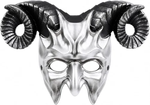 Vista 9 de MCJC Máscara con cuernos de cabra de diablo, accesorios de cosplay de Halloween, máscara de media cara para adultos, 4