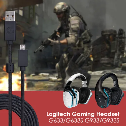 Vista 4 de Cable de repuesto para Logitech G633G933 66ft también funciona para Logitech Artemis Spectrum G633SG933S cable trenzado USB