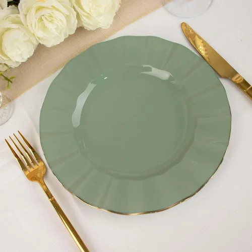 Vista 104 de Tableclothsfactory Paquete de 10 platos redondos de plástico negro de 6 pulgadas para ensalada de postre, platos desechables con borde ondulado