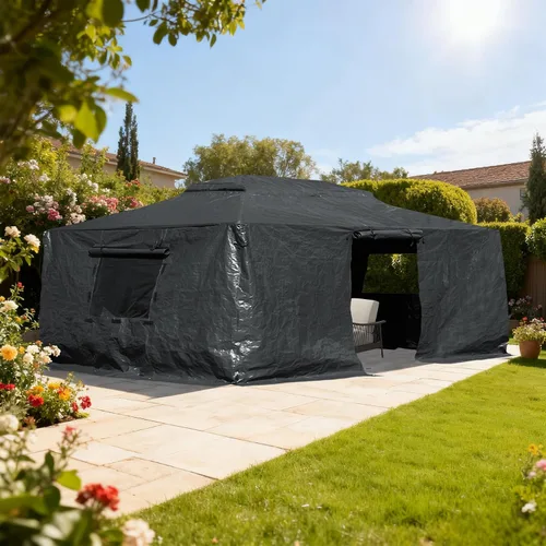 Vista 14 de Domi 2,44 m x 2,44 m Funda Universal de Invierno para Cenadores con Techo Rígido, Cubierta Exterior Impermeable con Paredes Laterales y Ventanas